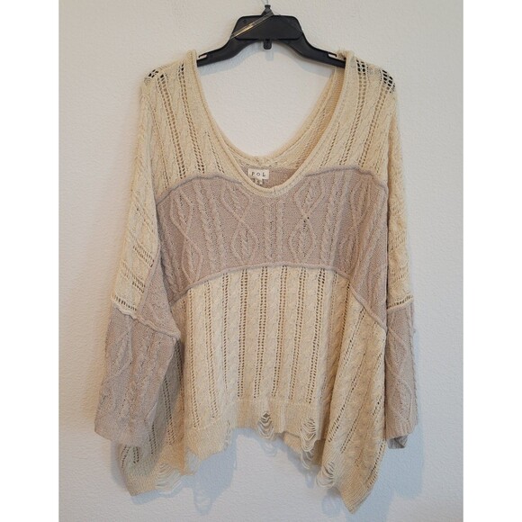 NWOT POL Distressed Oversized Loose Cable Knit Women's Sweater Small Beige Brown - Picture 1 of 9
